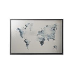   VICTORIA VISUAL Üzenőtábla, ezüst, mágneses, 60x40 cm, fekete fa keret, VICTORIA VISUAL, "Világtérkép"