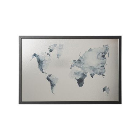 VICTORIA VISUAL Üzenőtábla, ezüst, mágneses, 60x40 cm, fekete fa keret, VICTORIA VISUAL, "Világtérkép"